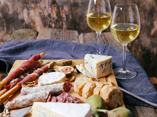 White wine and food pairing board.