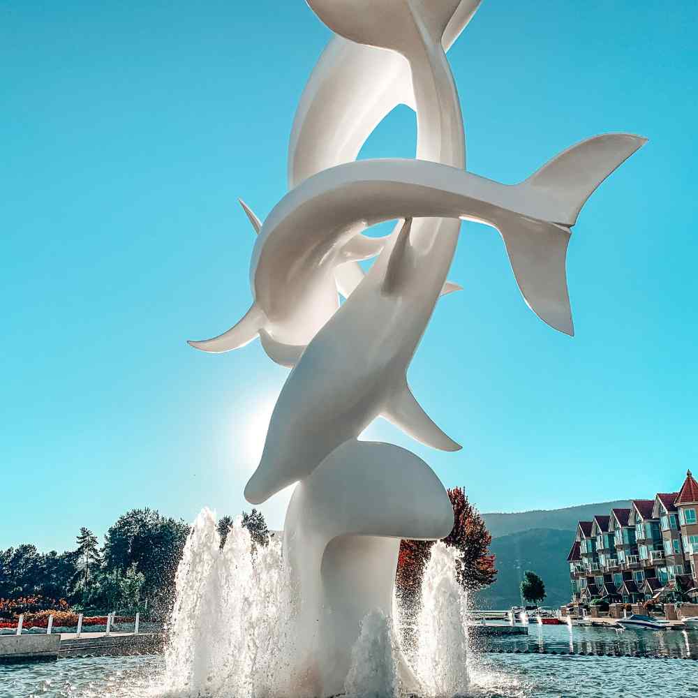 Dolphin statue in downtown kelowna in british columbia