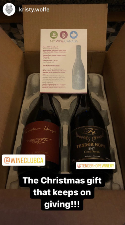 Screenshot of real customer instagram post from christmas gift  wine club subscription