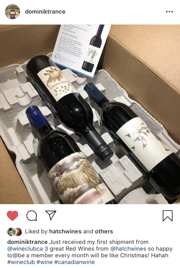 Screenshot of real customer instagram post after wine club subscription in christmas