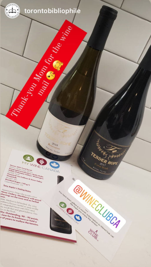 Screenshot of real customer instagram post from toronto account after wine club subscription delivery