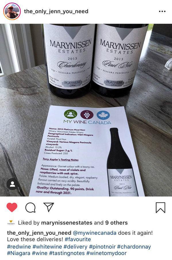 Screenshot of real customer instagram post after wine club subscription marynissen delivery love it