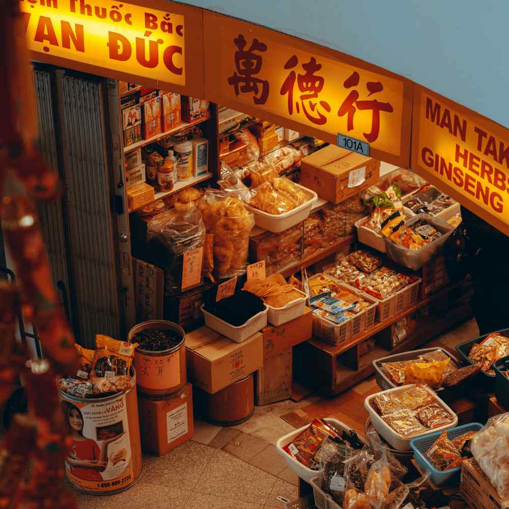 Chinatown food selling in ontario herbs, grains in display