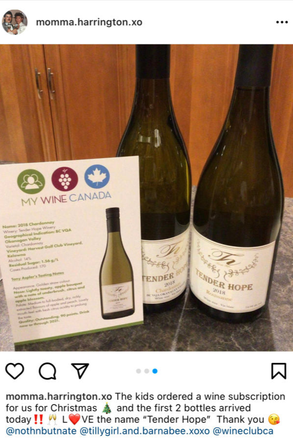 Screenshot of real customer instagram post after wine club subscription