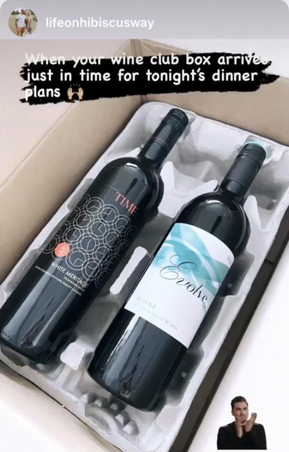 Screenshot of real customer instagram post after wine club subscription for dinner