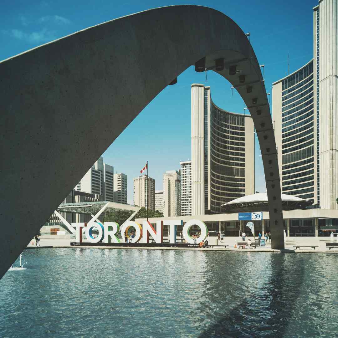 Toronto city letters at downtown iconic bridge