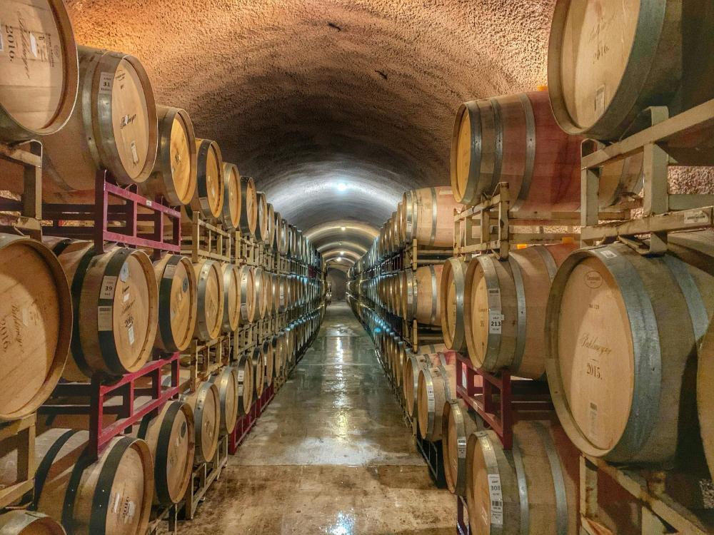 Image of an old wine cellar with wine barrels showing expertise and fancy