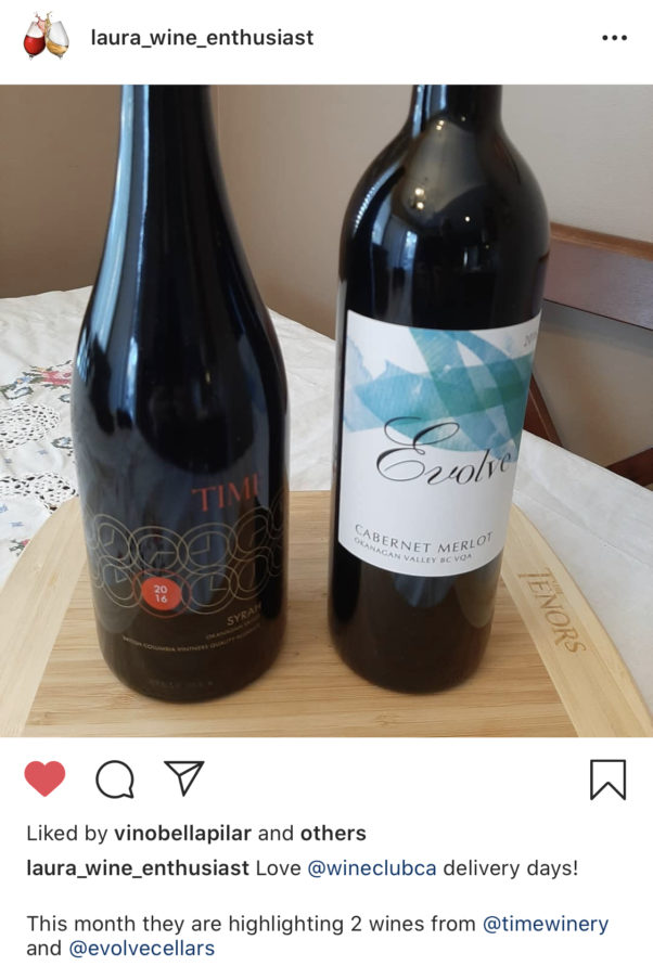 Screenshot of real customer instagram post after wine club subscription delivery enthusiast
